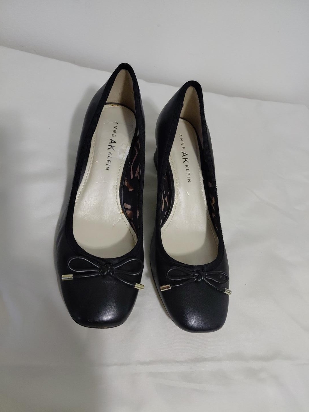 Vintage Anne Klein Black Leather Ballet Bow Heels